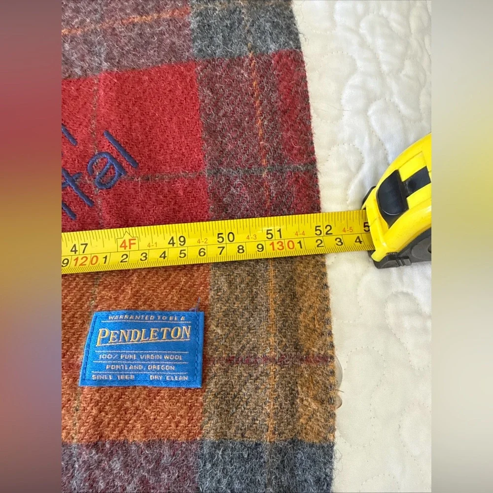 VTG Pendleton Wool Plaid Blanket Throw Red Brown USA 52